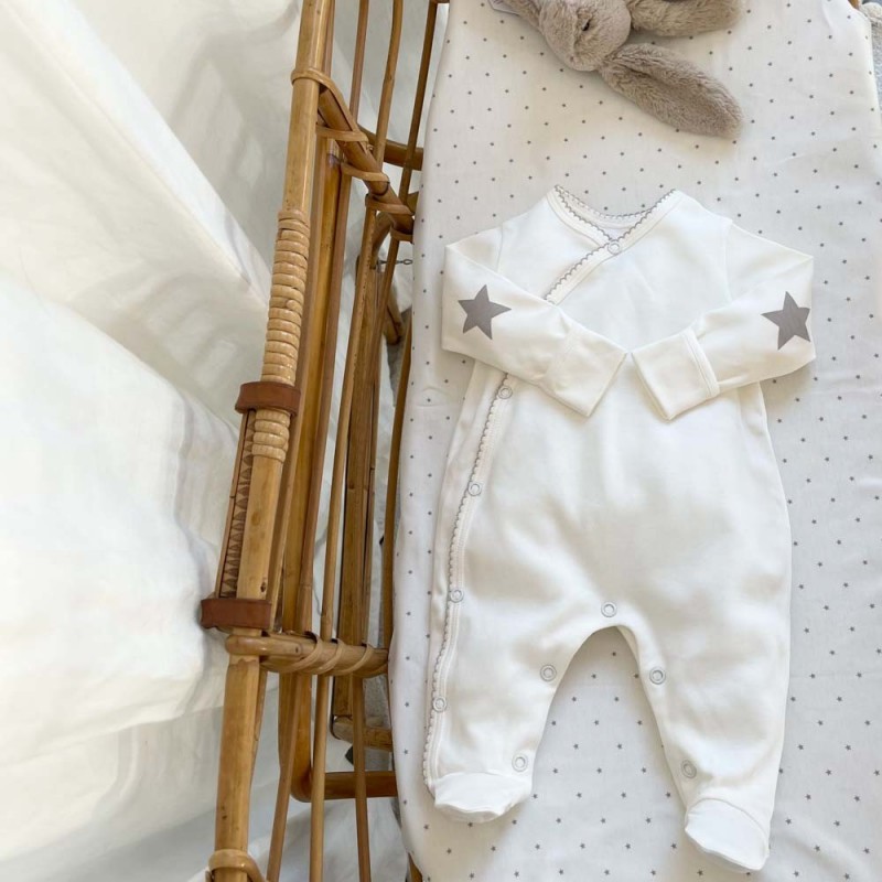 Pyjama fin bébé en coton bio coudières grises