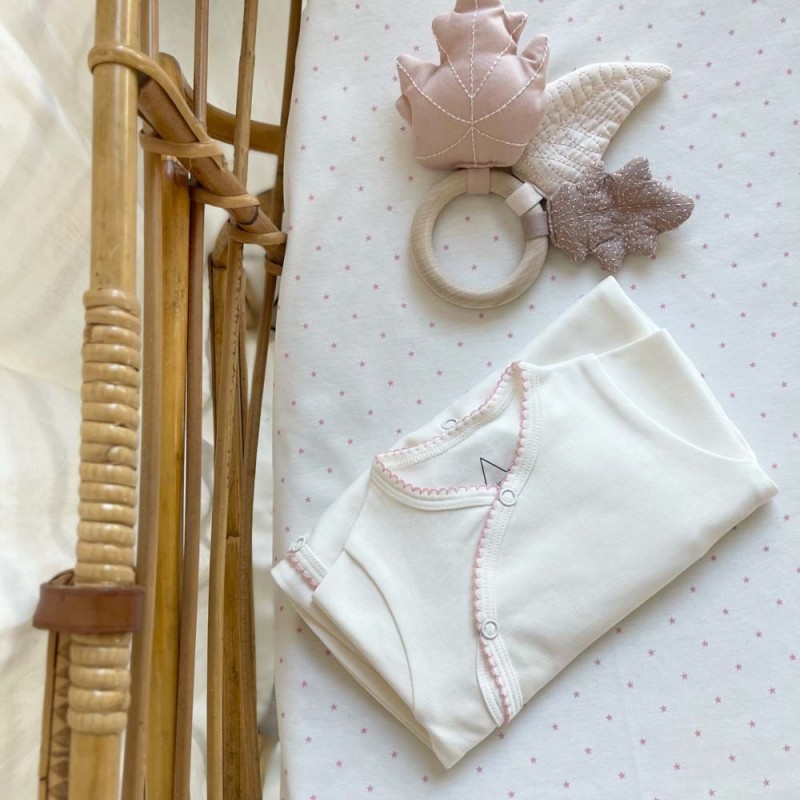 Pyjama fin bébé en coton bio coudières roses