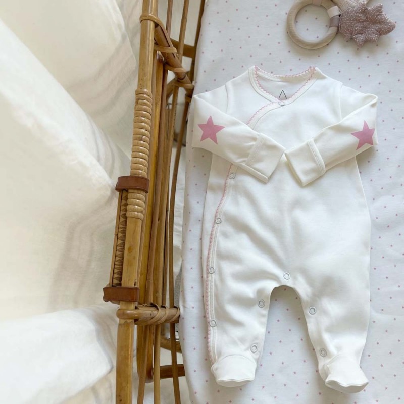 Pyjama fin bébé en coton bio coudières roses