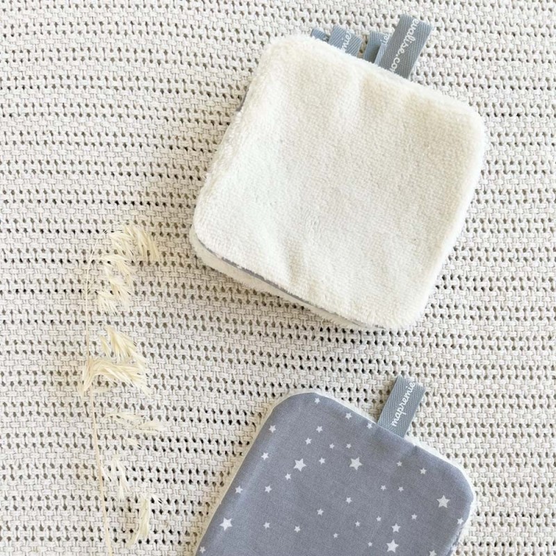 Lingette lavable bio bébé grise étoiles blanches