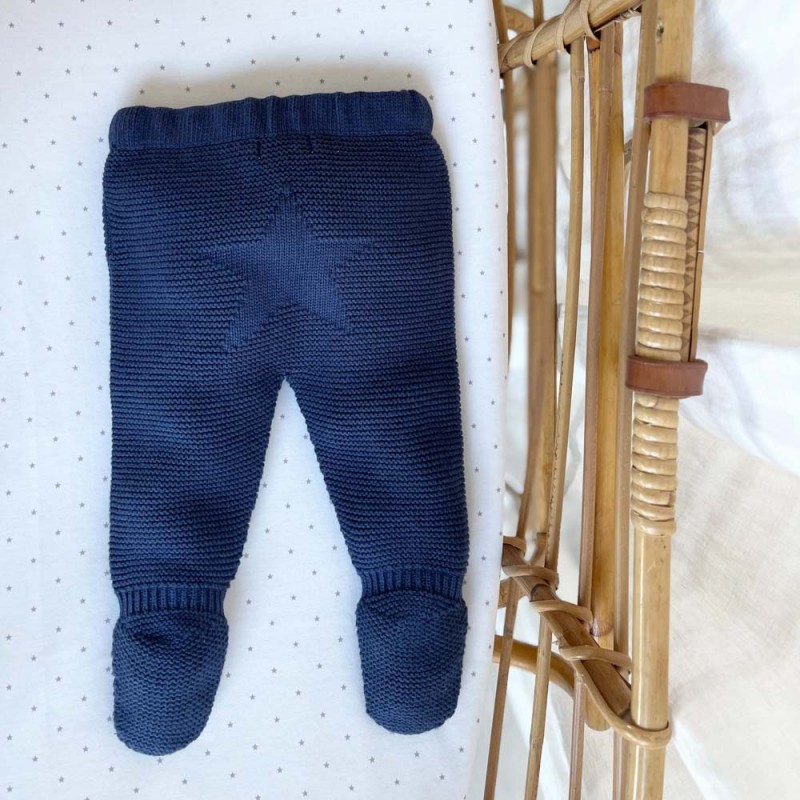 Pantalon bébé laine et coton bleu marine