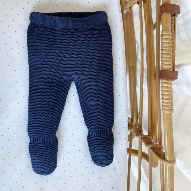 Pantalon bébé laine et coton bleu marine