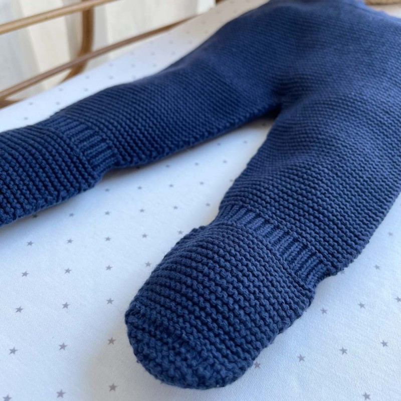 Pantalon bébé laine et coton bleu marine