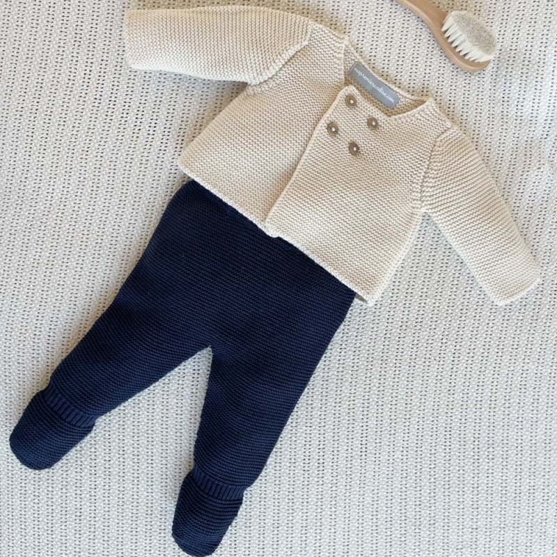 Pantalon bébé laine et coton bleu marine