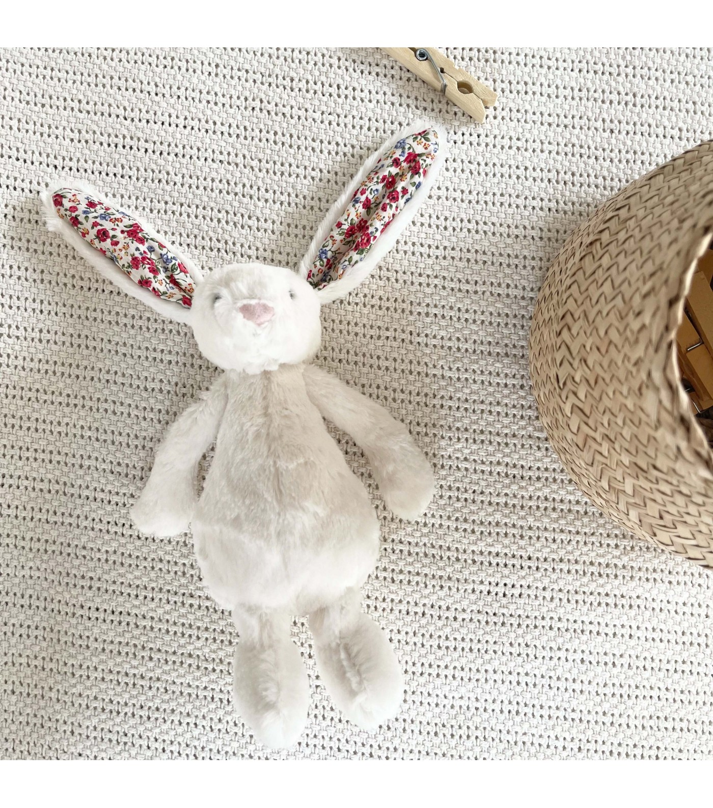 Doudou lapin blanc liberty - Ma Première Valise