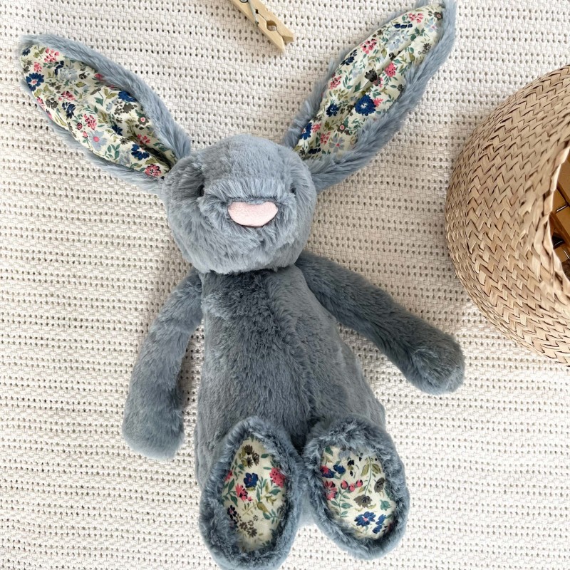 Doudou lapin bleu liberty