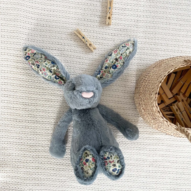 Doudou lapin bleu liberty