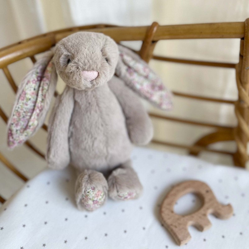 Doudou lapin beige liberty vieux rose