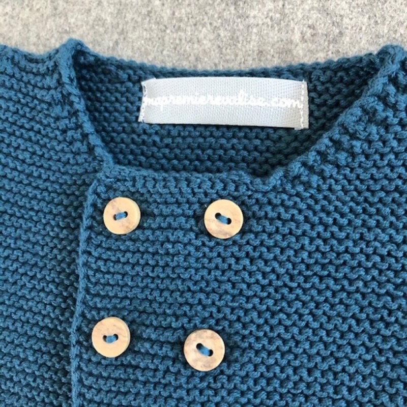 Gilet bébé laine et coton bleu canard