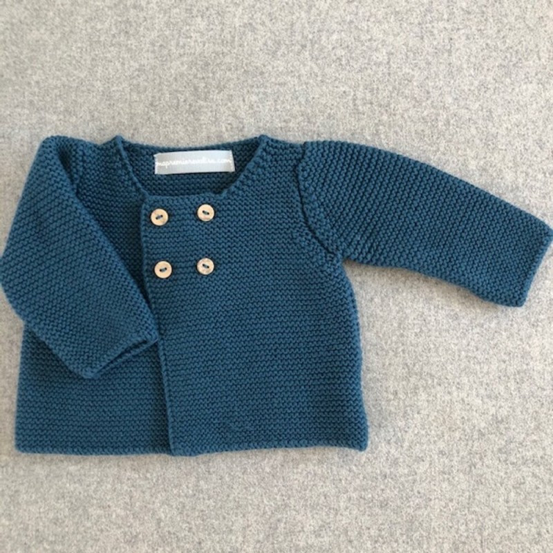 Gilet bébé laine et coton bleu canard