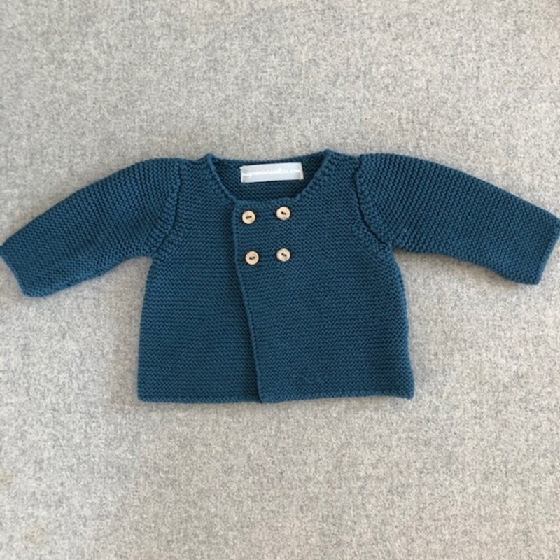 Gilet bébé laine et coton bleu canard