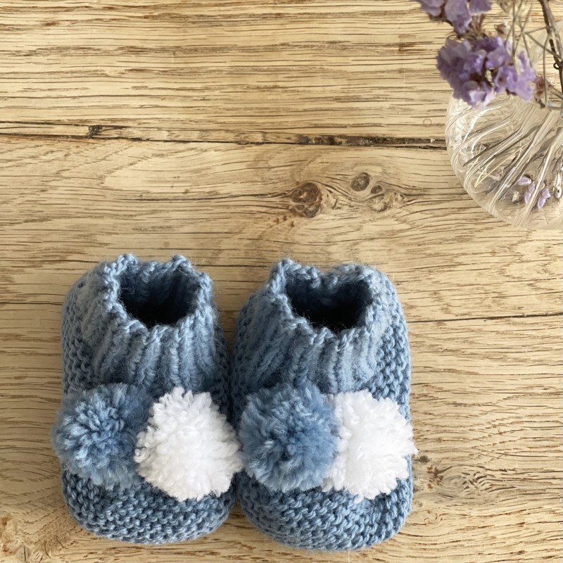 Chaussons bébé tricot bleu