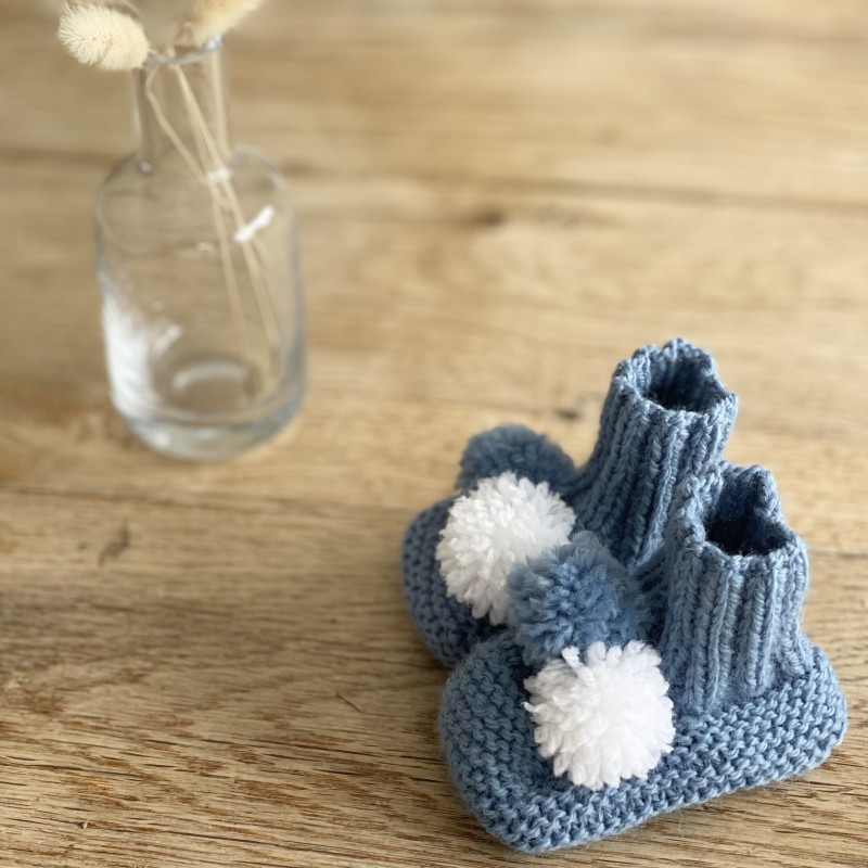 Chaussons bébé tricot bleu