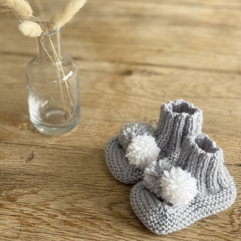 chaussons bébé tricot gris