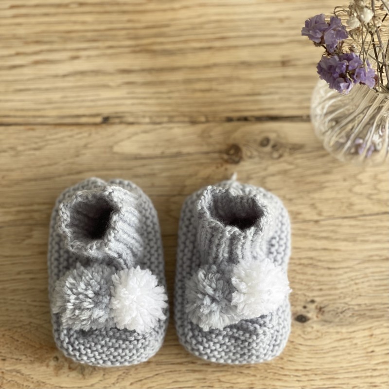 chaussons bébé tricot gris