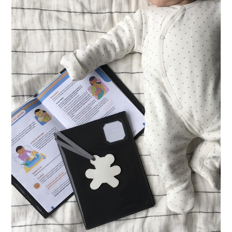 Protège carnet de santé gris foncé ours blanc